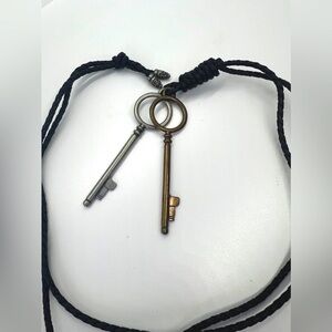 Necklace with 2-Keys and Black leather-like feel braided cord: NWOT